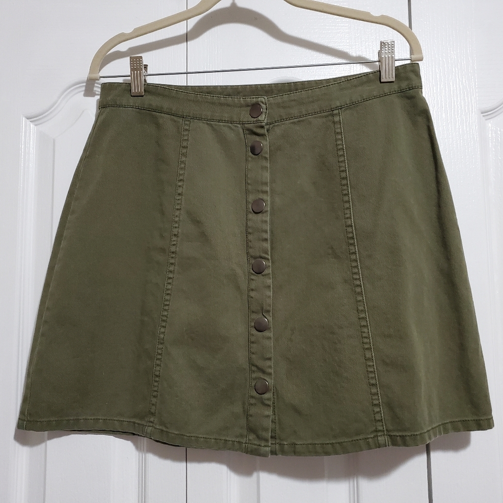Green Denim Mini Skirt, with snaps